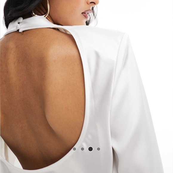 Elegant White Satin Blouse High Neck Cowl Neck Long Sleeve Top Ivory White 2 - Picture 1 of 4